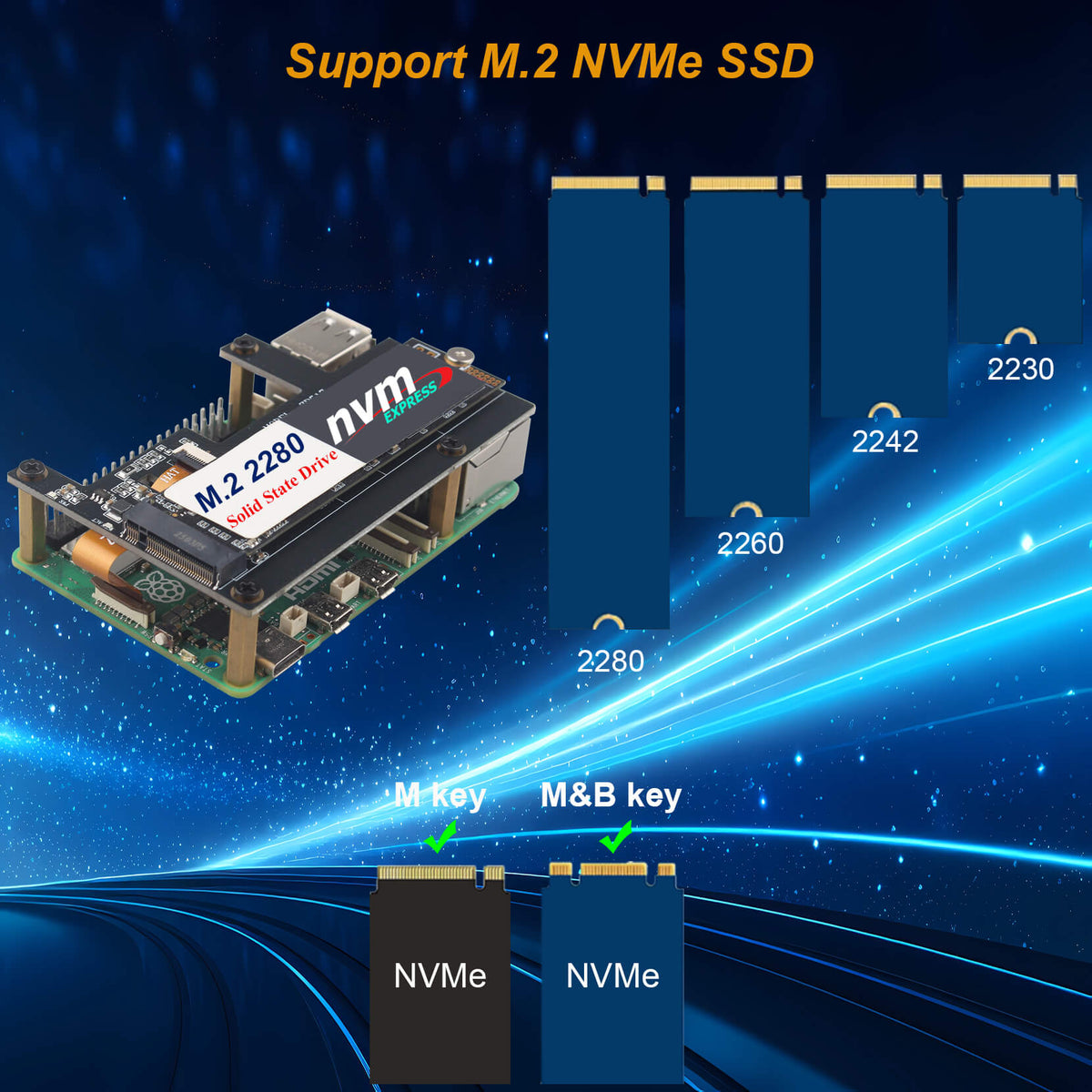 ZDE ZP517A PCIe to M.2 Key M NVMe HAT SSD Expansion Board for Raspberry Pi 5