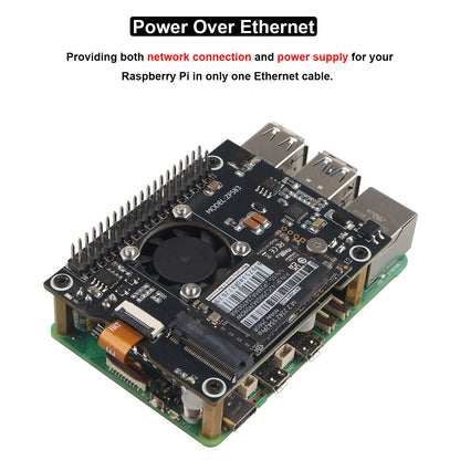 ZDE ZP583 PoE HAT PCIe to M.2 Key-M NVMe SSD Adapter Board Power Over Ethernet with Aluminum Heatsink Onboard Cooling Fan