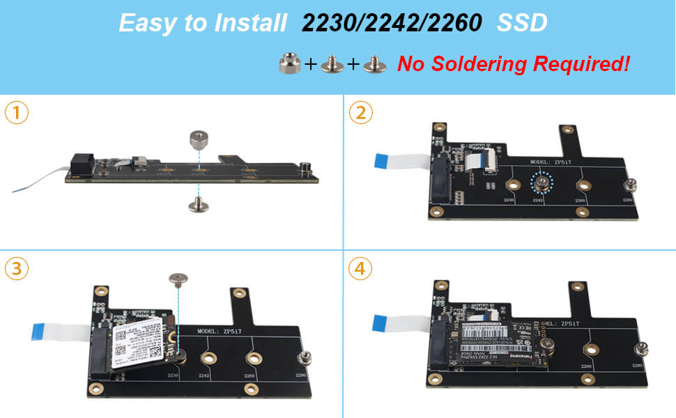 ZDE ZP517A PCIe to M.2 Key M NVMe HAT SSD Expansion Board for Raspberry Pi 5