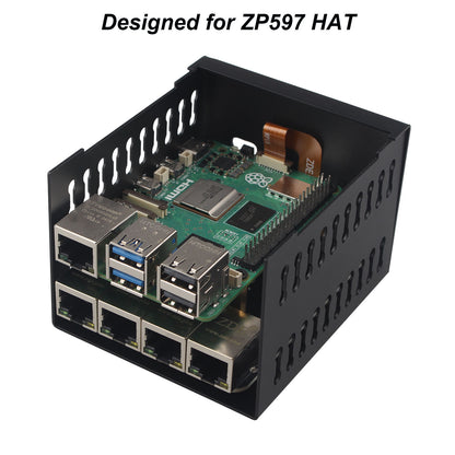 ZDE ZC507 Metal Case for Raspberry Pi 5 Support ZP597 PCIe to Quad 1G Gigabit 1000M Ethernet Network Port HAT Adapter Board PCIe Peripheral Board