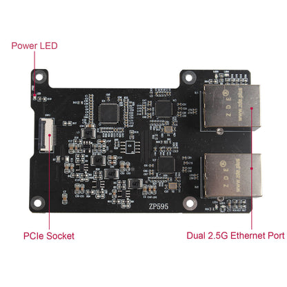 ZDE ZP595 PCIe to Dual 2.5G Ethernet Network Port HAT Adapter Expansion Board for Raspberry Pi 5
