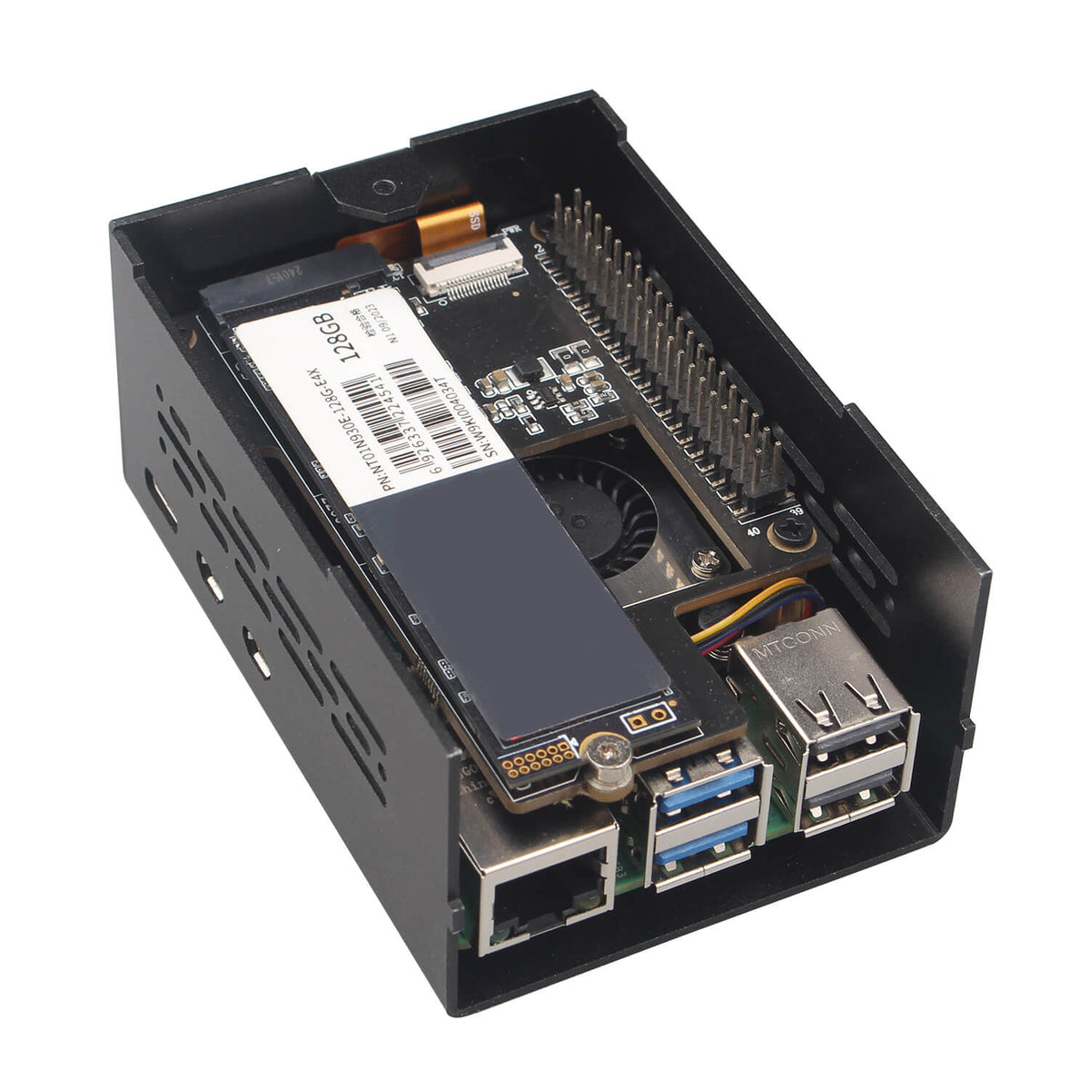 ZDE ZP511 PCIe to M.2 Key M NVMe SSD HAT with Aluminum Case ZC501 and Active Cooler ZP536 for Raspberry Pi 5