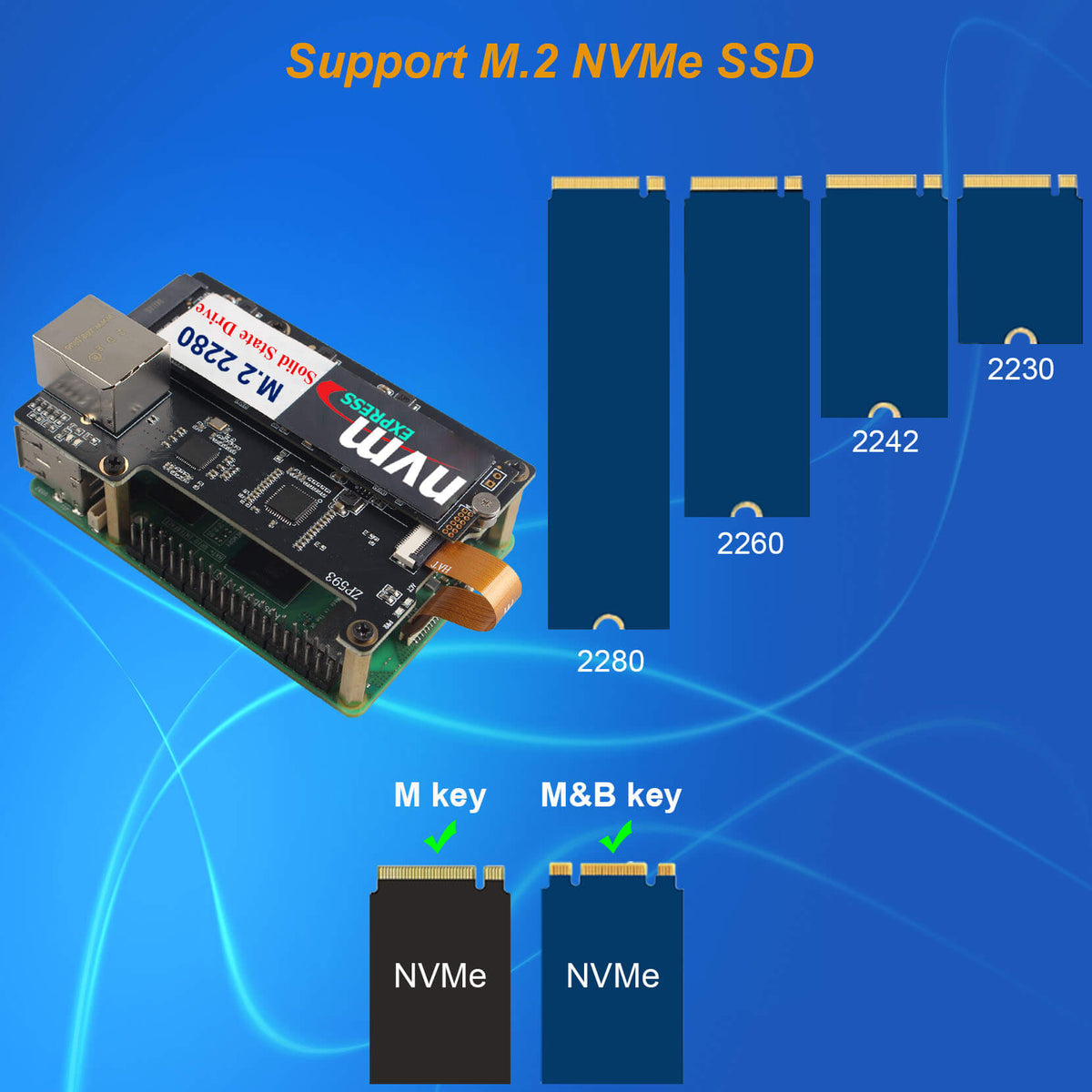 ZDE ZP593 PCIe to 2.5G Ethernet Network Port HAT PCIe to M.2 Key M NVMe HAT SSD Adapter Expansion Board 2.5GB 2.5GBE for Raspberry Pi 5