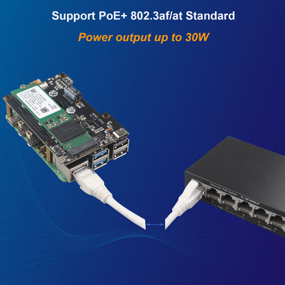 ZDE ZP581 PoE+ HAT PCIe to M.2 Key M NVMe SSD Adapter Board Power Over Ethernet with Onboard Cooling Fan for Raspberry Pi 5 Support 802.3af/at Network Standard M.2 NVMe SSD 2230 2242 2280