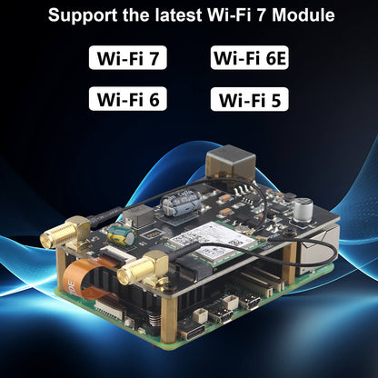 ZDE ZP585 PoE+ HAT PCIe to M.2 E Key WiFi7 6 6E 5 HAT Adapter Power Over Ethernet with ZP536 Active Cooler for Raspberry Pi 5