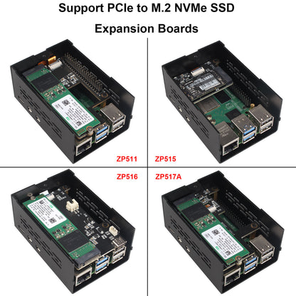 ZDE ZC501 Aluminum Case for Raspberry Pi 5 2GB/4GB/8GB/16GB Support PCIe to M.2 NVMe PoE HAT WiFi7 RS485 RS232 PCIe Peripheral Board ZP511/ZP517A/ZP581/ZP590A/ZP592 and Raspberry Pi 5 Active Cooler