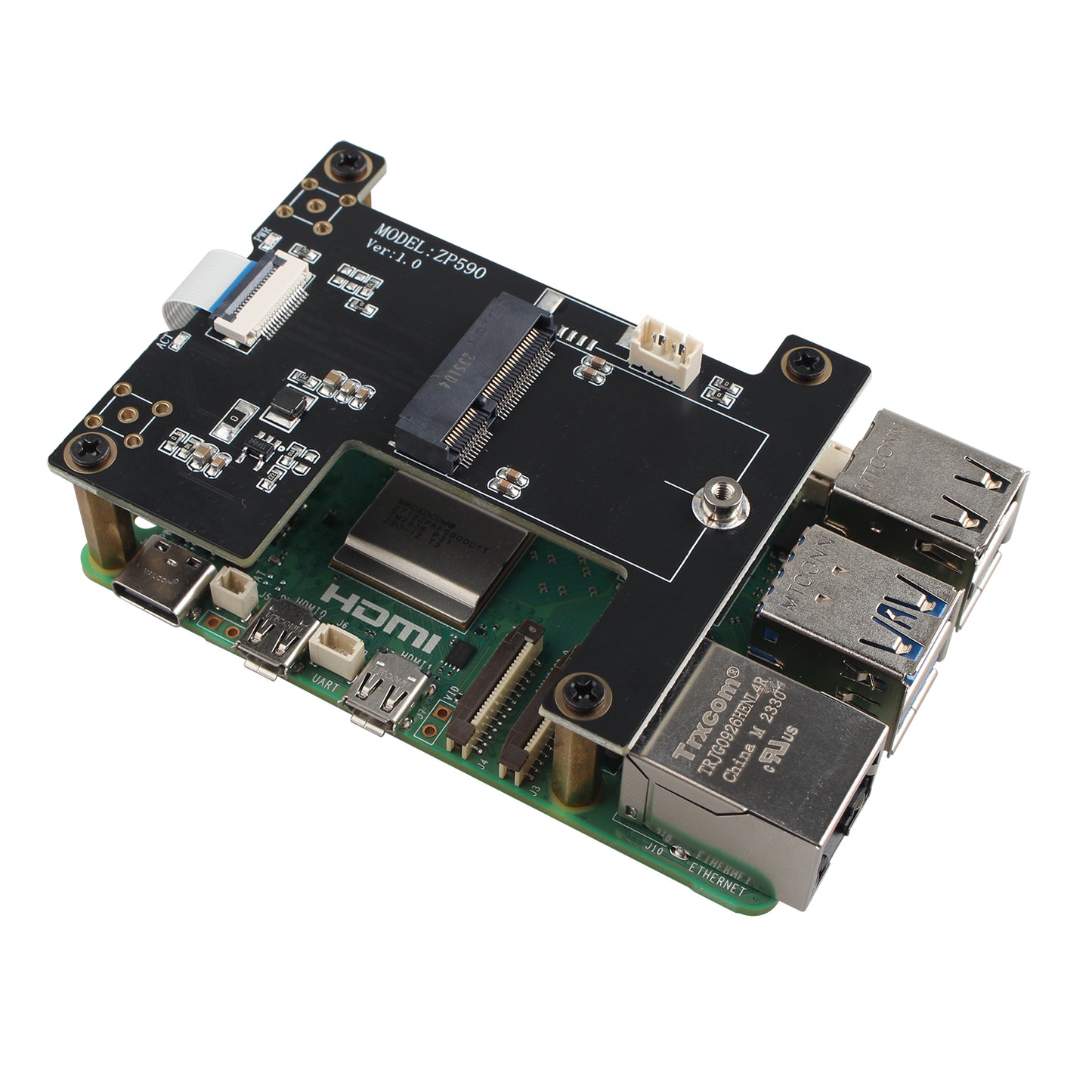ZDE ZP590B PCIE to WiFi7 6 6E 5 HAT PCIe to M.2 E Key Module Adapter Expansion Board for Raspberry Pi 5 WiFi Adapter Board Support Google TPU WiFi 7 BE200 WIFI6E AX210 MT7922 WIFI6 AX200