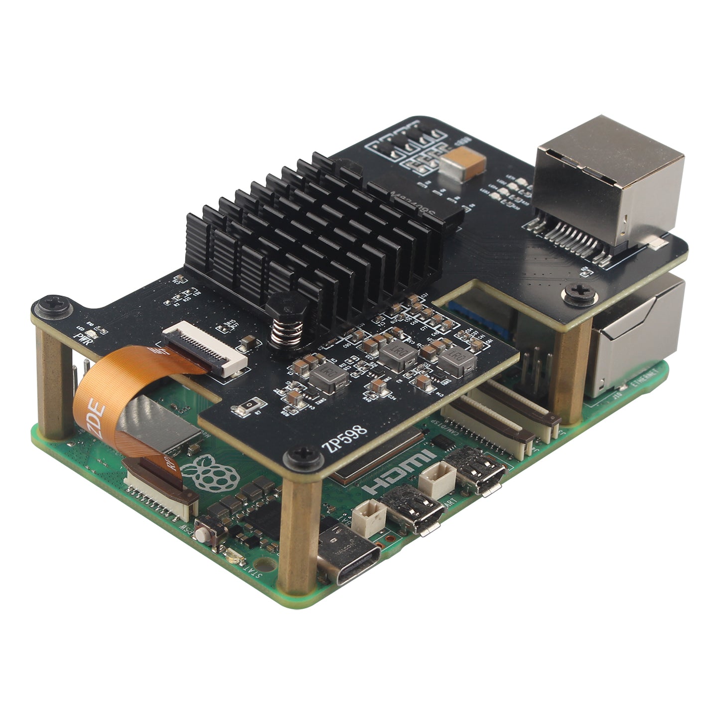 ZDE ZP598 PCIe to 5GbE Ethernet Network Port HAT Expansion Board 5G 5Gb 5Gbps with Aluminum Alloy Case ZC506 and Heatsink for Raspberry Pi 5