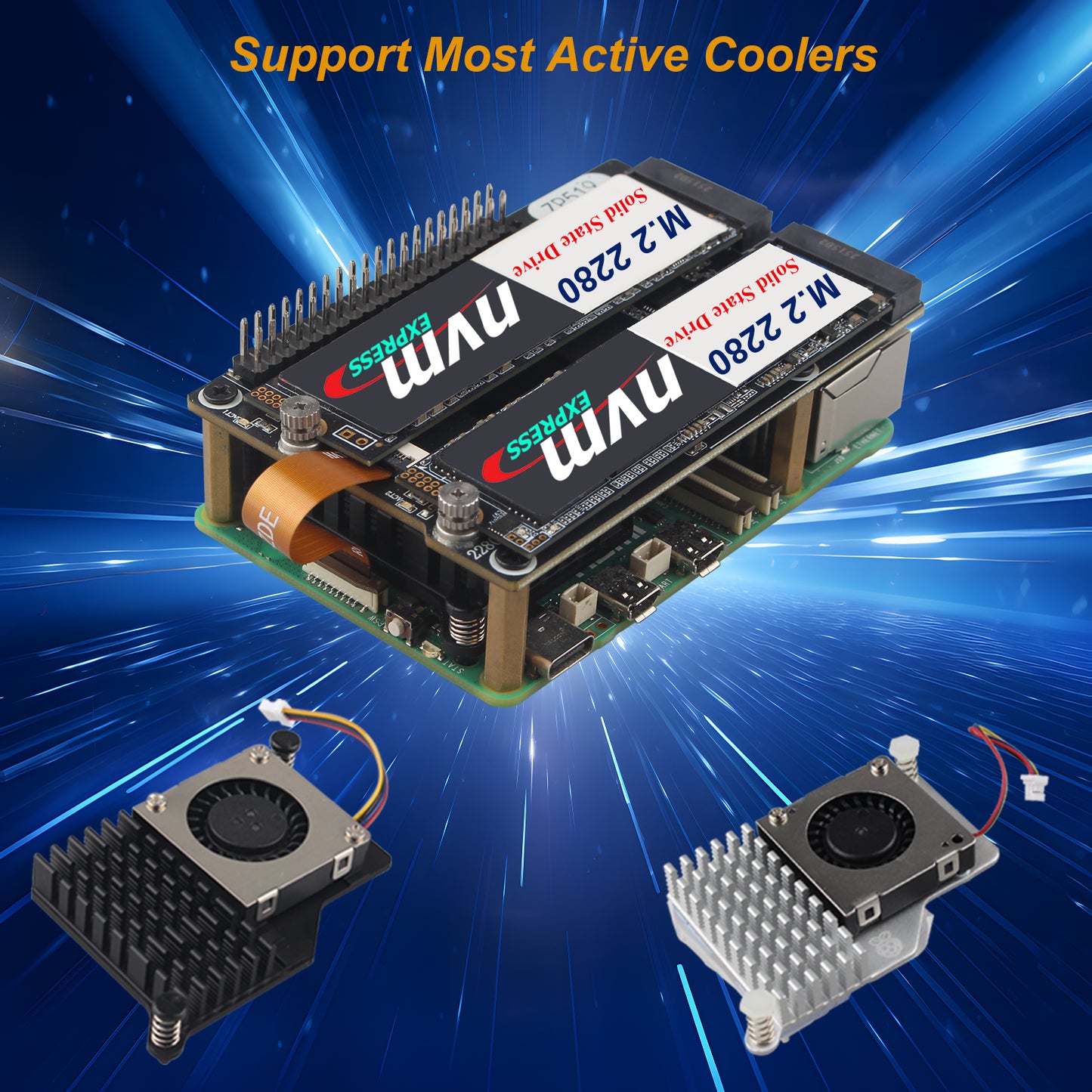 ZDE ZP519 PCIe to Dual M.2 HAT Key-M NVMe SSD PCIe Peripheral Board for Raspberry Pi 5