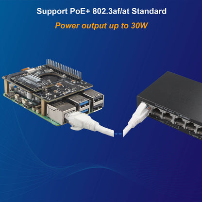 ZDE ZP583C PoE+ HAT PCIe to M.2 Key M NVMe SSD Adapter Board with PWM Cooling Fan Aluminum Alloy Heatsink Power Over Ethernet for Raspberry Pi 5