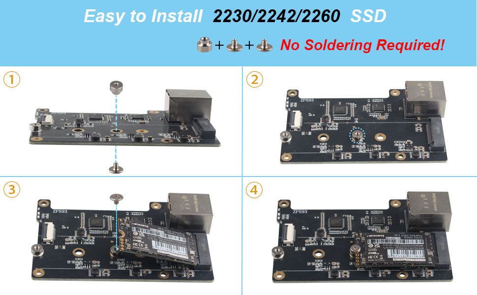 ZDE ZP593 PCIe to 2.5G Ethernet Network Port PCIe to M.2 Key M NVMe SSD HAT Adapter Expansion Board for Raspberry Pi 5