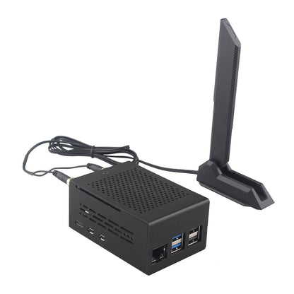 ZDE ZP590C PCIe to WiFi7 6 6E 5 HAT Magnetic Base Antenna M.2 E Key Expansion Board with Aluminum Alloy Case ZC501 for Raspberry Pi 5