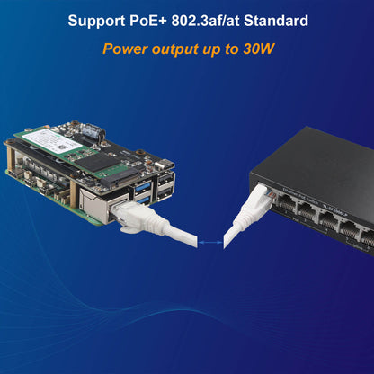 ZDE ZP581C PoE+ HAT PCIe to M.2 Key M NVMe SSD Adapter Board with PWM Cooling Fan Aluminum Alloy Heatsink Power Over Ethernet for Raspberry Pi 5