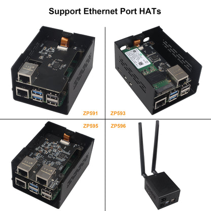 ZDE ZC506 Aluminum Case for Raspberry Pi 5 Support PCIe to 2.5G 5G Ethernet Port M.2 NVMe PoE+ HAT WiFi Shield PCIe Peripheral Board ZP591 ZP593 ZP595 ZP598 and Pi 5 Active Cooler
