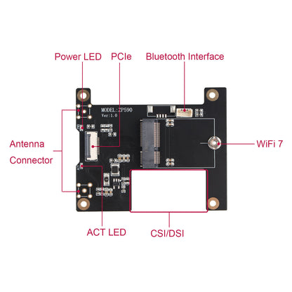 ZDE ZP590B PCIe to M.2 E Key HAT PCIE to WiFi7 6 6E 5 Module Adapter Expansion Board for Raspberry Pi 5 WiFi Adapter Board Support Google TPU WiFi 7 BE200 WIFI6E AX210 MT7922 WIFI6 AX200