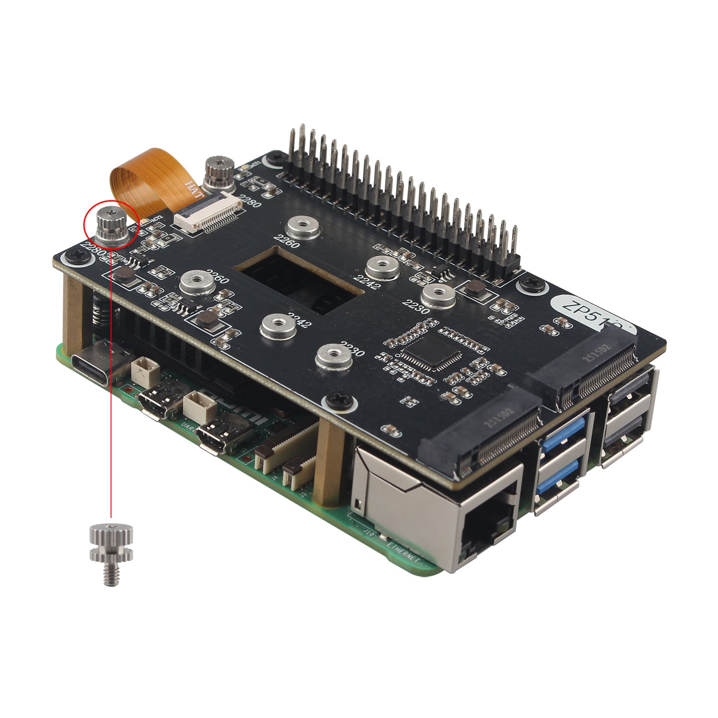 ZDE ZP519 PCIe to Dual M.2 HAT Key-M NVMe SSD PCIe Peripheral Board for Raspberry Pi 5