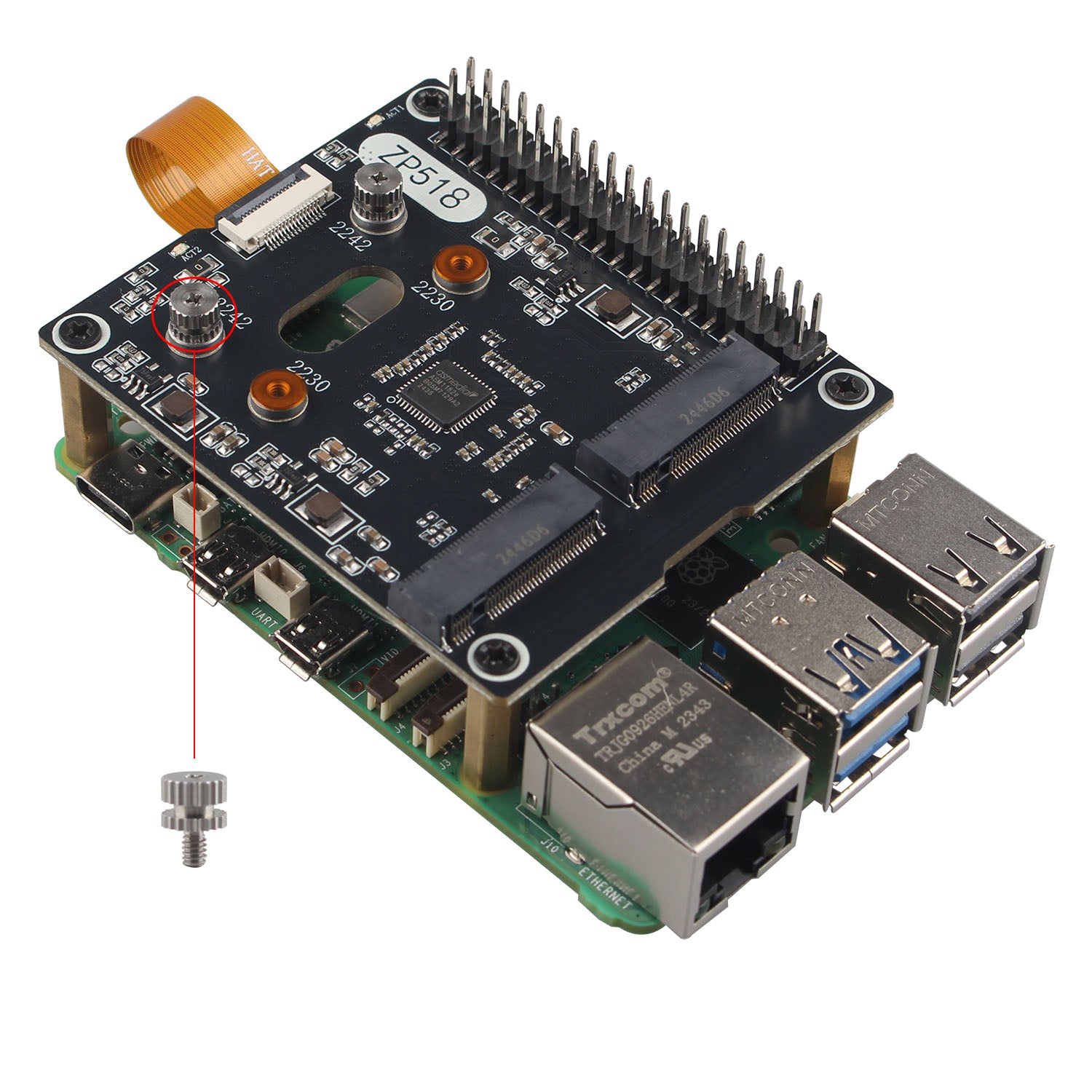 メモリー② ZDE ZP518 PCIe to Dual M.2 HAT Key M NVMe SSD PCIe Peripheral Board So