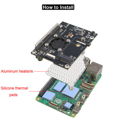 ZDE ZP583 PoE+ HAT PCIe to M.2 Key M NVMe HAT SSD Expansion Board for Raspberry Pi 5 Power Over Ethernet with Aluminum Heatsink Onboard Cooling Fan