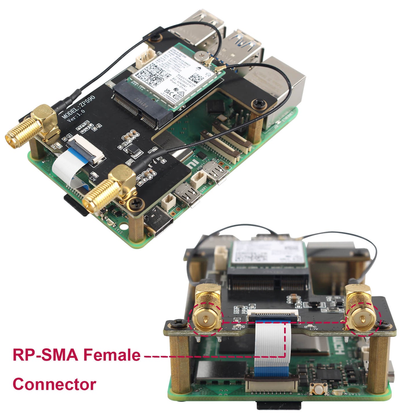 ZDE ZP590A PCIe to WiFi 7 6 6E 5 HAT M.2 E Key Expansion Board for Raspberry Pi 5 Support BE200 AX210 MT7922 AX200 Module