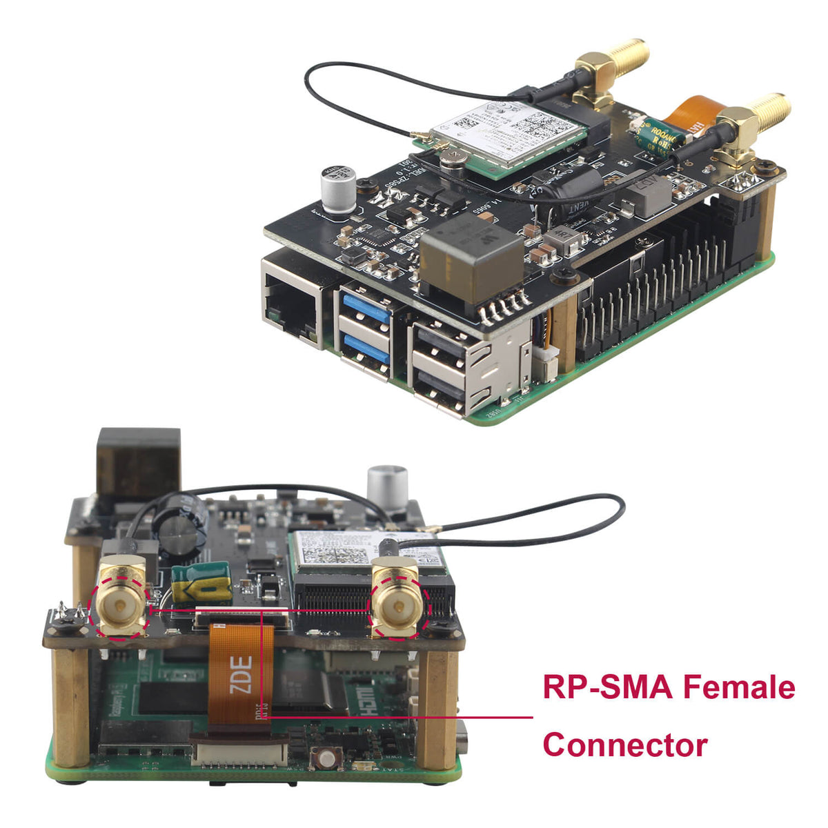 ZDE ZP585 PoE+ HAT PCIe to M.2 E Key WiFi7 6 6E 5 HAT Adapter Power Over Ethernet with ZP536 Active Cooler for Raspberry Pi 5