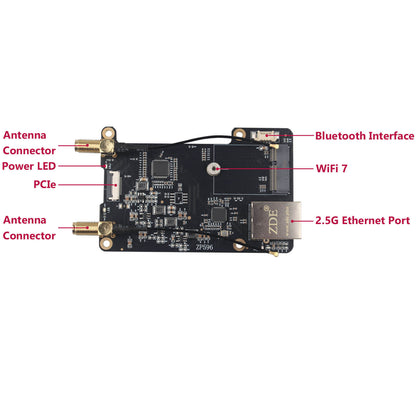 ZDE ZP596 PCIe to M.2 E Key WiFi7 6 6E 5 PCIe to 2.5G Ethernet Network Port HAT Expansion Board with ZC506 Aluminum Case for Raspberry Pi 5