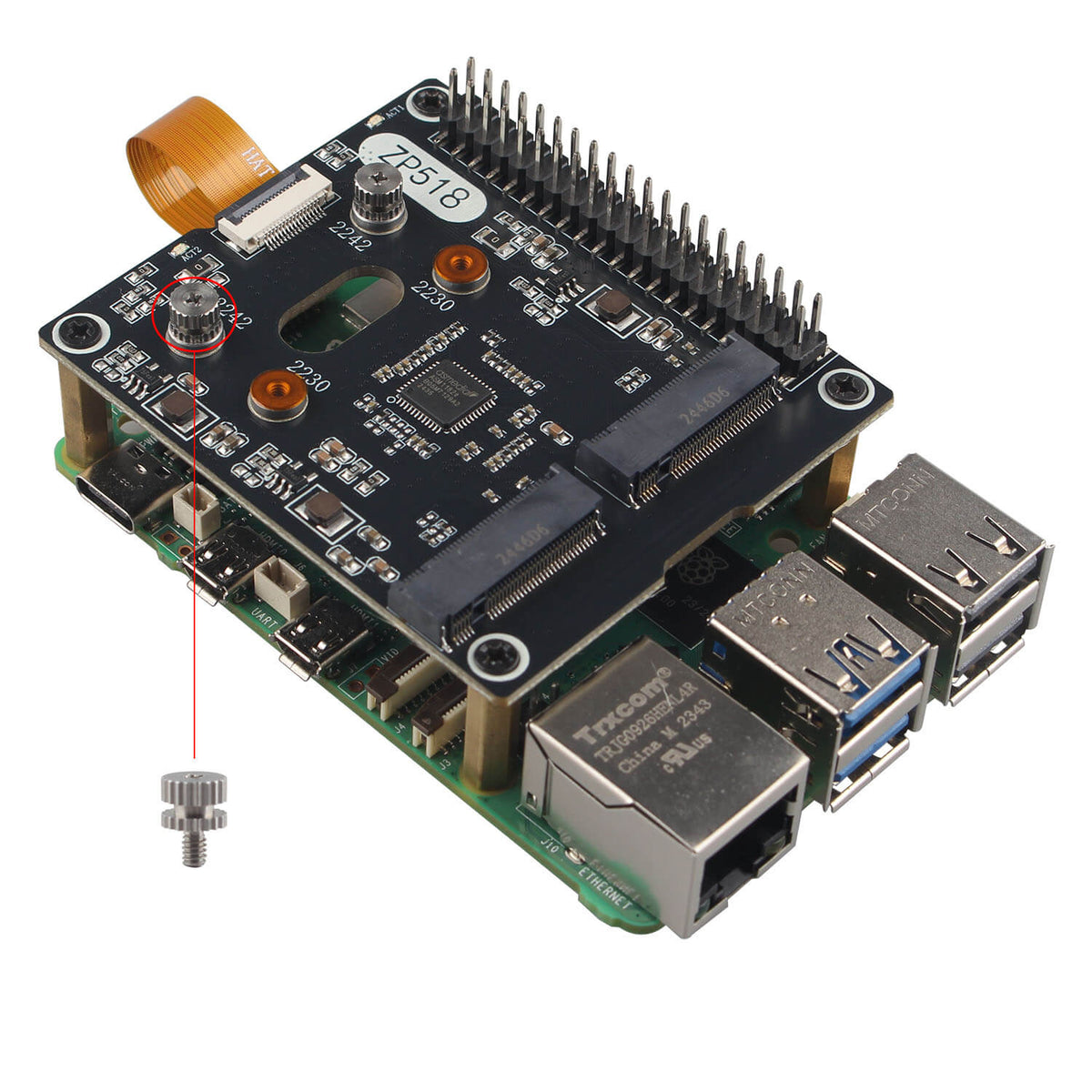 ZDE ZP518 PCIe to Dual M.2 HAT Key M NVMe SSD PCIe Peripheral Board for Raspberry Pi 5