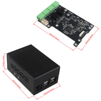 ZDE Aluminum Case ZC501 with ZP592 PCIe to Dual Channel RS485 Dual Channel RS232 HAT Expansion Board PCIe Peripheral Board for Raspberry Pi 5 2GB/4GB/8GB/16GB