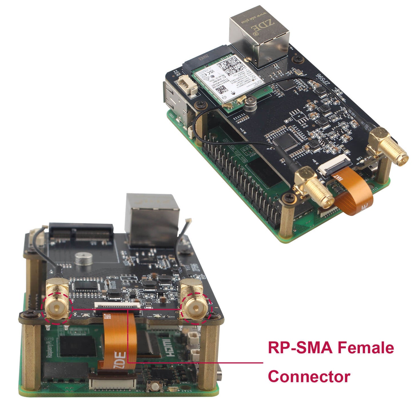 ZDE ZP596C PCIe to WiFi7 6 6E 5 HAT Magnetic Base Antenna M.2 E Key PCIe to 2.5G Ethernet Network Port HAT for Raspberry Pi 5