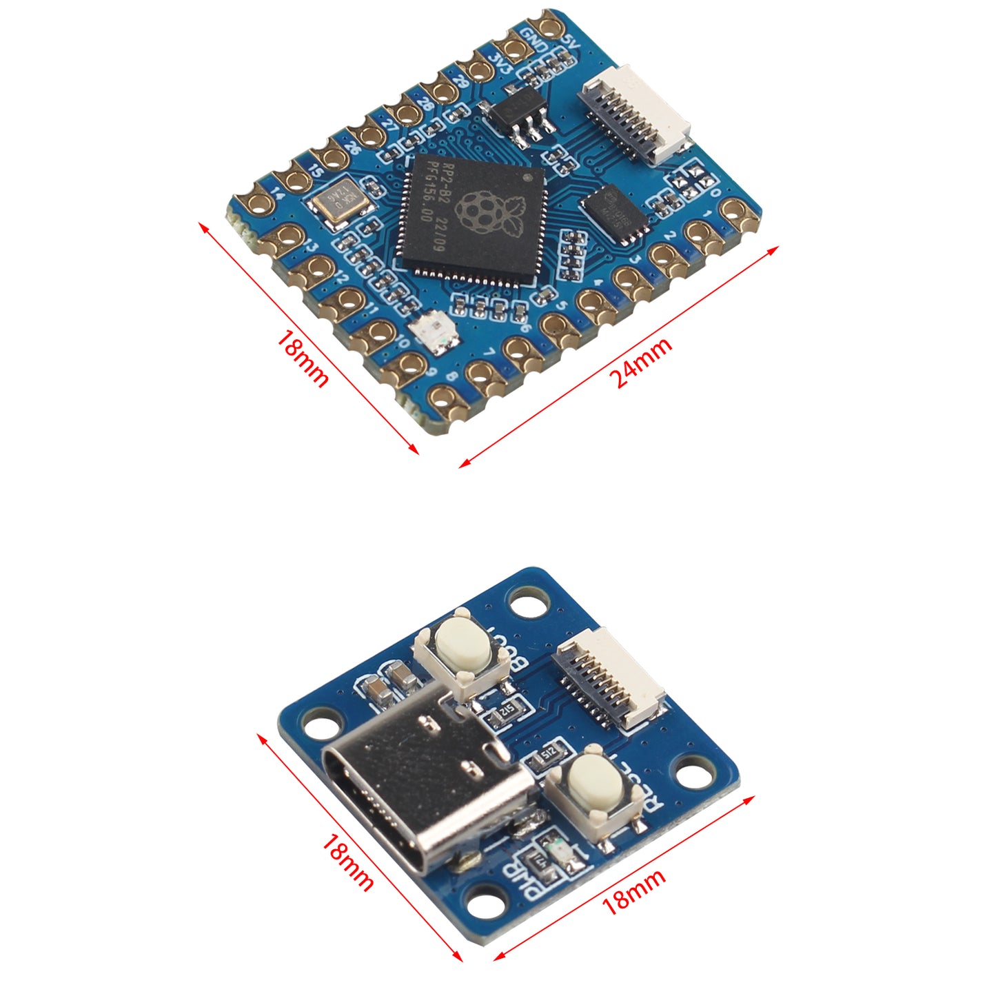 ZDE RP2040-Tiny Mini Development Board Based on Raspberry Pi Microcontroller RP2040 Dual Core Arm Cortex M0+ Processor with USB Port Adapter Board and FPC Cable Support C/C++ MicroPython Arduino