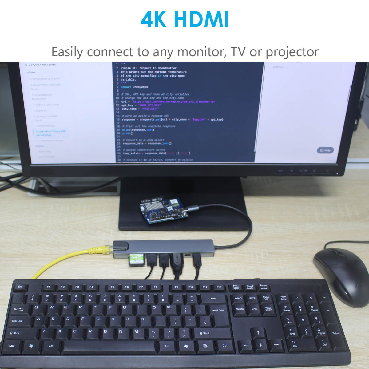 ZDE ZQ101 USB C 3.0 5Gbps Hub 1Gbps Ethernet for Arduino UNO Q 8 in 1 Expansion Docking Station, Multiport Adapter for Development Boards PC