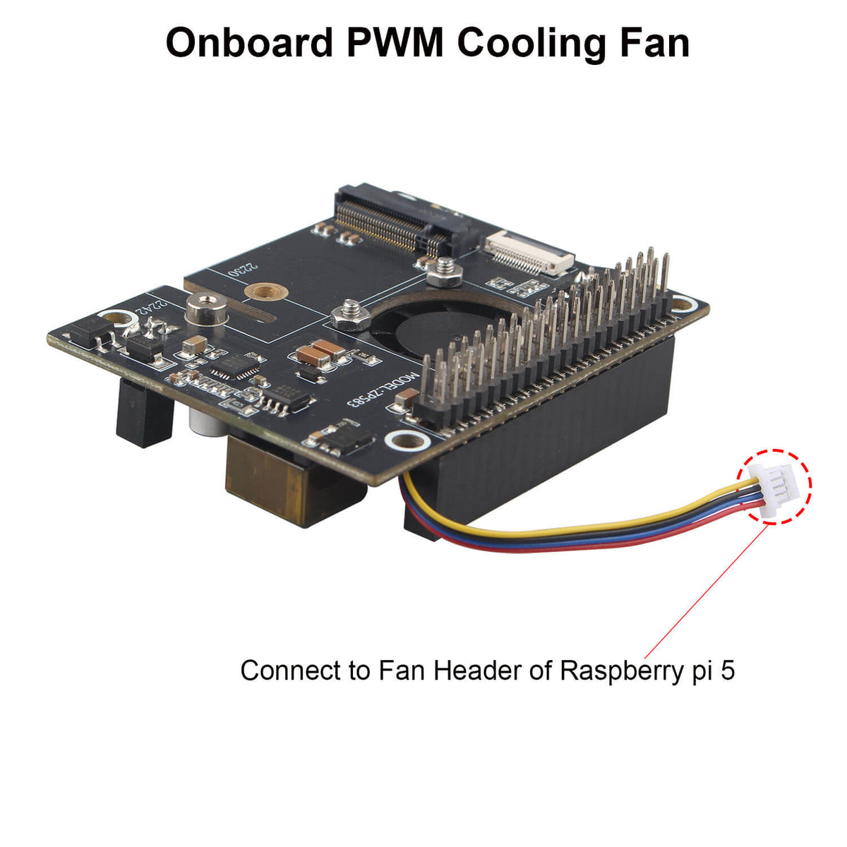 ZDE ZP583C PoE+ HAT PCIe to M.2 Key M NVMe SSD Adapter Board with PWM Cooling Fan Aluminum Alloy Heatsink Power Over Ethernet for Raspberry Pi 5