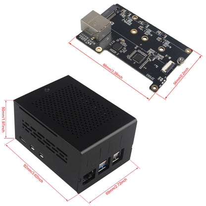 ZDE ZP593 PCIe to 2.5G Ethernet Port HAT PCIe to M.2 Key M NVMe HAT SSD Expansion Board with ZC506 Aluminum Case for Raspberry Pi 5