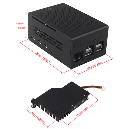 ZDE ZP511 PCIe to M.2 Key M NVMe SSD HAT with Aluminum Case ZC501 and Active Cooler ZP536 for Raspberry Pi 5 Support M.2 NVMe SSDs 2230 2242 2280