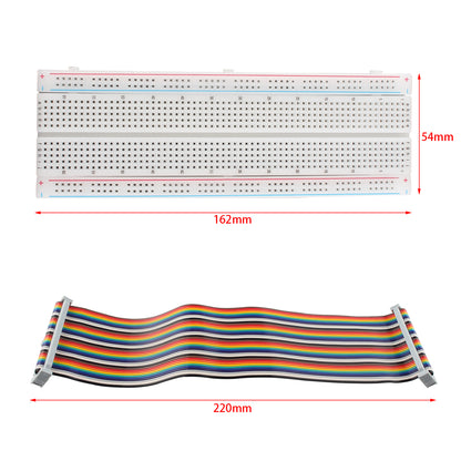 ZDE T-Type GPIO Breakout Expansion Board + 40pin GPIO Flat Ribbon Cable + Breadboard Compatible with Raspberry Pi 5 4B 3B+ 3B 2B B+