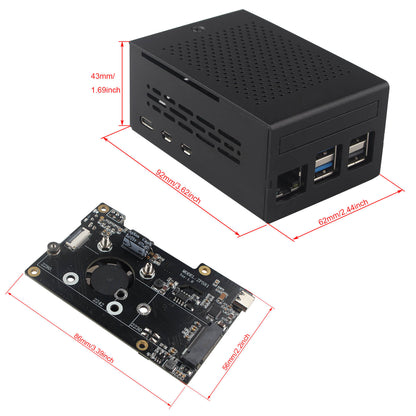 ZDE ZP581 PoE+ HAT PCIe to M.2 Key M NVMe SSD Adapter Board with Aluminum Case ZC501 for Raspberry Pi 5