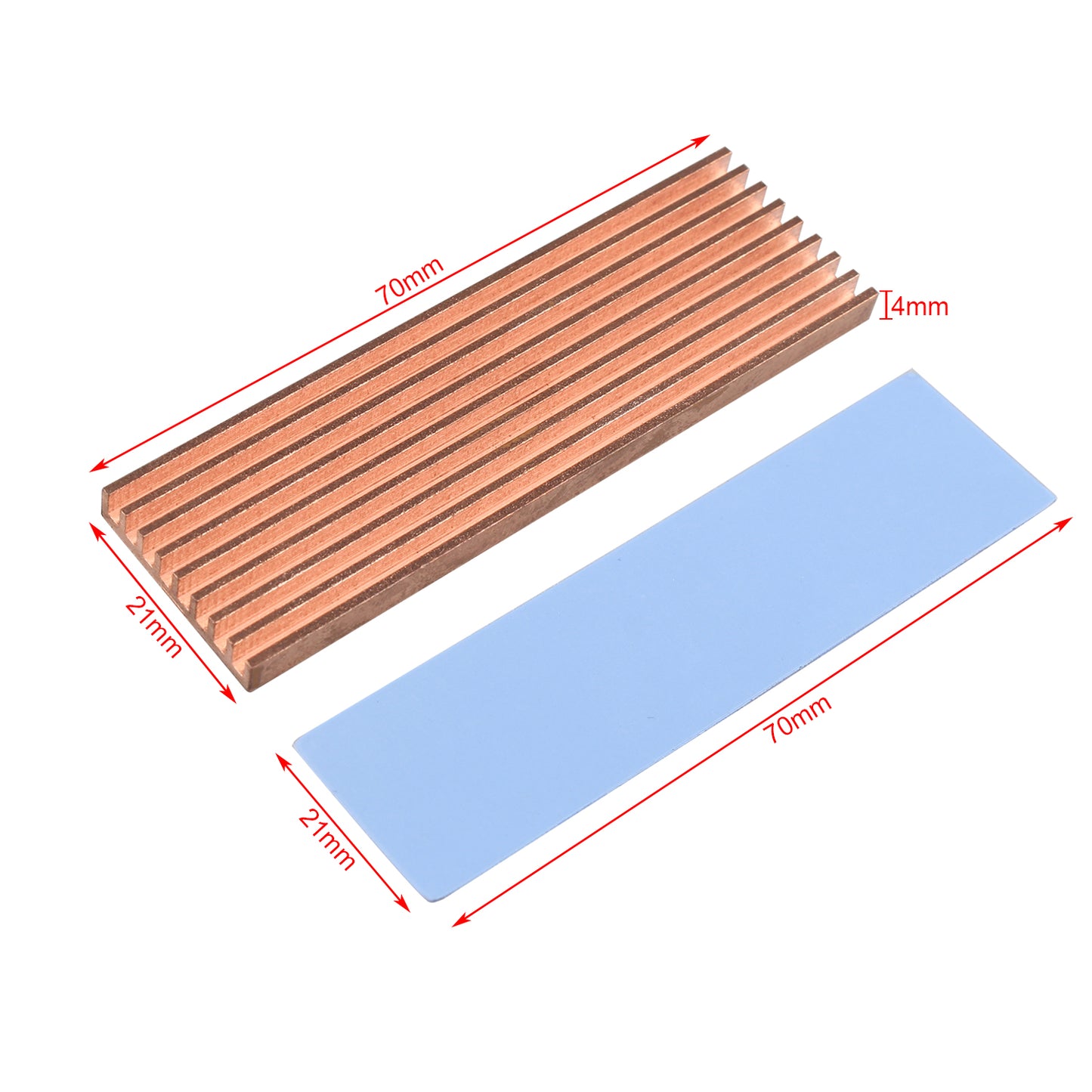 ZDE M.2 SSD Heatsink 70x21x4mm Copper Heatsink with Silicone Thermal Pads for PC Laptop Raspberry Pi M.2 2280 SSD NVMe PS5 Cooling