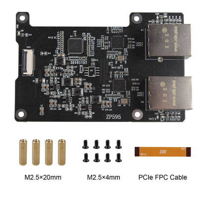 ZDE 120pcs ZP595 PCIe to Dual 2.5G Ethernet Network Port HAT Adapter Expansion Board for Raspberry Pi 5