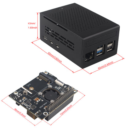 ZDE ZP583 PoE+ HAT PCIe to M.2 Key M NVMe SSD Adapter Board with Aluminum Case ZC501 and Aluminum Heatsink for Raspberry Pi 5 Support 802.3af/at Network Standard M.2 NVMe SSD 2230 2242
