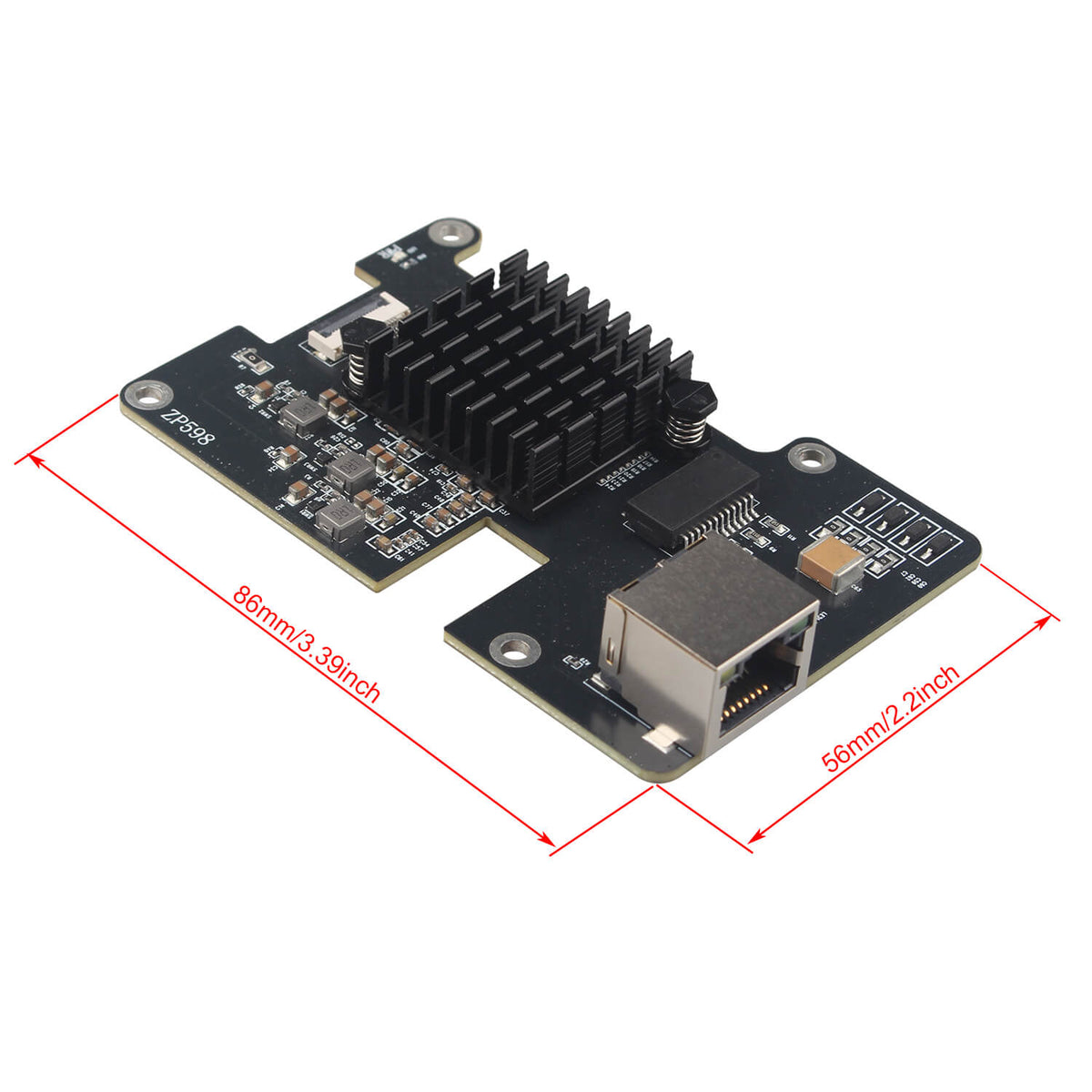 ZDE ZP598 PCIe to 5G Ethernet Network Port HAT Adapter Expansion Board 5GB 5GBE with Aluminum Heatsink for Raspberry Pi 5