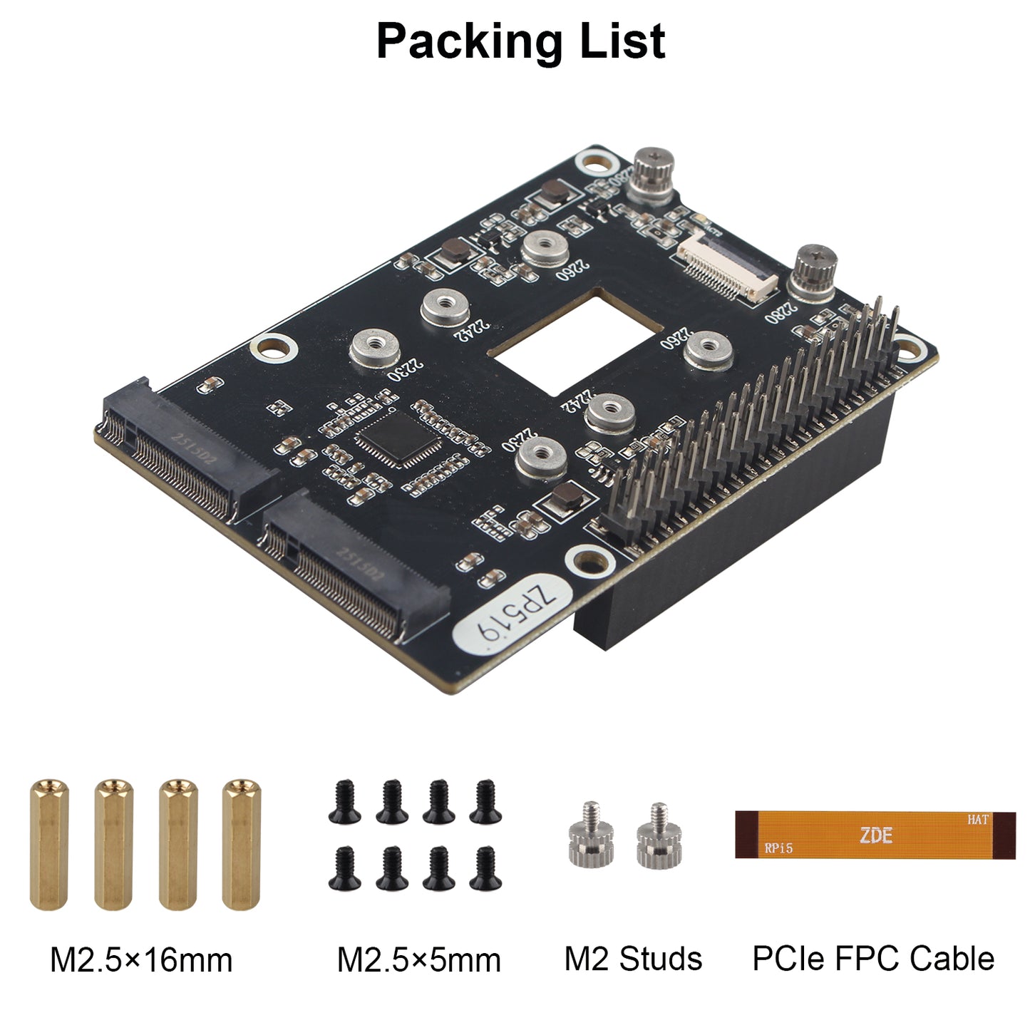 ZDE ZP519 PCIe to Dual M.2 HAT Key-M NVMe SSD PCIe Peripheral Board for Raspberry Pi 5
