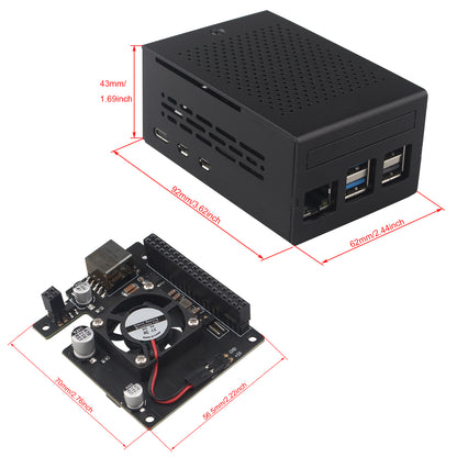 ZDE ZP580 PoE+ HAT Power Over Ethernet HAT Adapter Board with Aluminum Case ZC501 for Raspberry Pi 5 Support 802.3af/at Network Standard