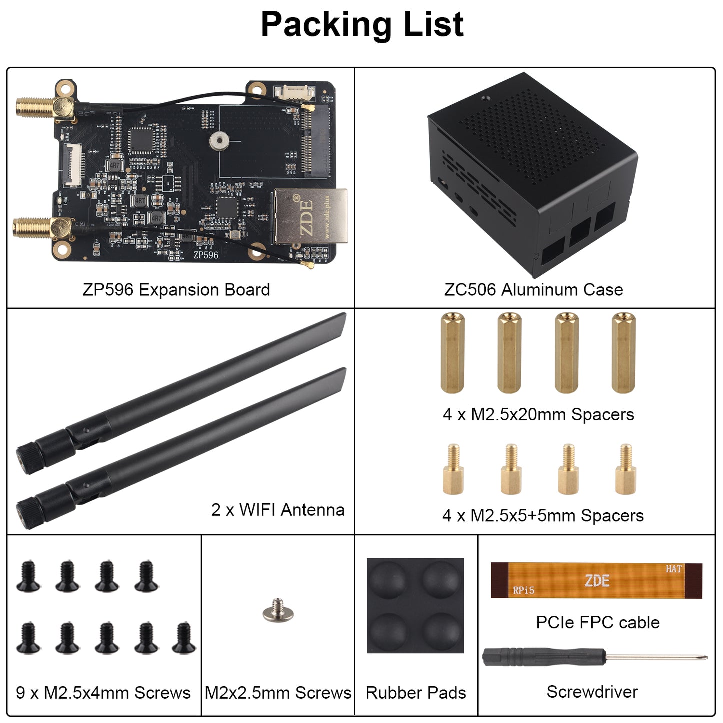 ZDE ZP596 PCIe to M.2 E Key WiFi7 6 6E 5 PCIe to 2.5G Ethernet Network Port HAT Expansion Board with ZC506 Aluminum Case for Raspberry Pi 5