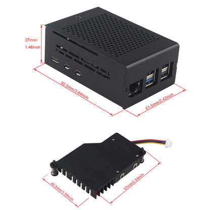 ZDE ZP517A PCIe to M.2 Key M NVMe SSD HAT with Aluminum Case ZC502 and Active Cooler ZP536 for Raspberry Pi 5 Support M.2 NVMe SSDs 2230 2242 2260 2280