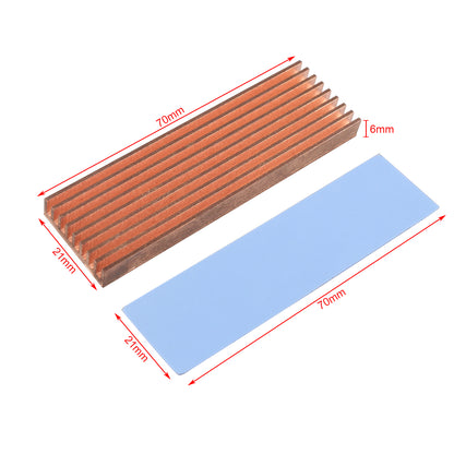 ZDE M.2 SSD Heatsink 70x21x6mm Copper Heatsink with Silicone Thermal Pads for PC Laptop Raspberry Pi M.2 2280 SSD NVMe PS5 Cooling