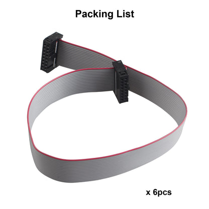 ZDE 6PCS Flat Ribbon Cable with Black 2.54mm FC 2 Row 16 Pin Female to Female Wires IDC Ribbon Connector (30cm Length)