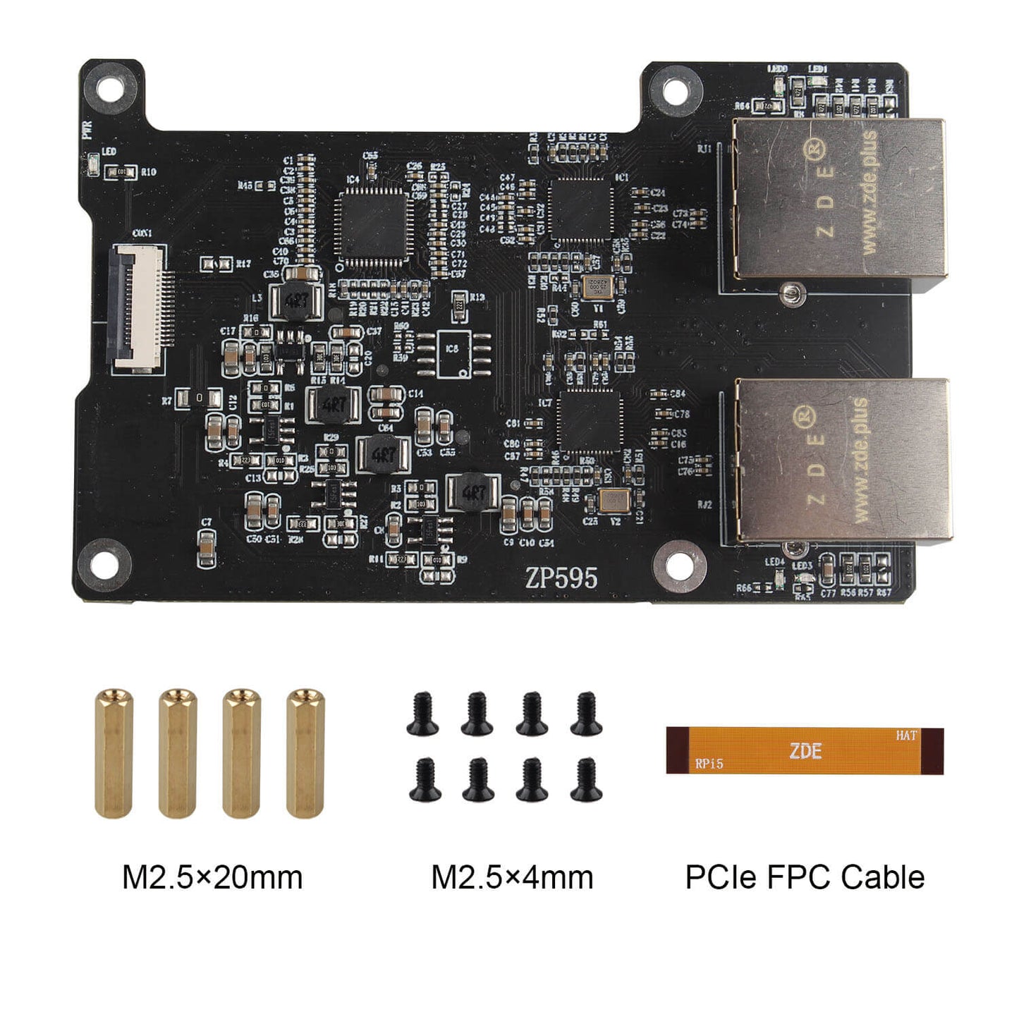 ZDE ZP595 PCIe to Dual 2.5G Ethernet Network Port HAT Adapter Expansion Board for Raspberry Pi 5