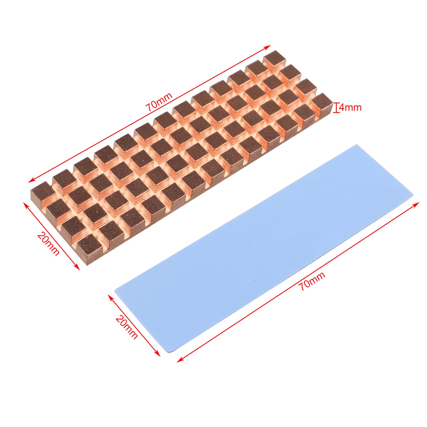 ZDE M.2 SSD Heatsink 70x20x4mm Copper Heatsink with Silicone Thermal Pads for PC Laptop Raspberry Pi M.2 2280 SSD NVMe PS5 Cooling