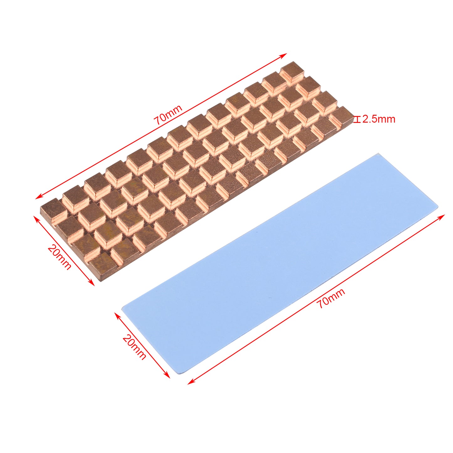 ZDE M.2 SSD Heatsink 70x20x2.5mm Copper Heatsink with Silicone Thermal Pads for PC Laptop Raspberry Pi M.2 2280 SSD NVMe PS5 Cooling