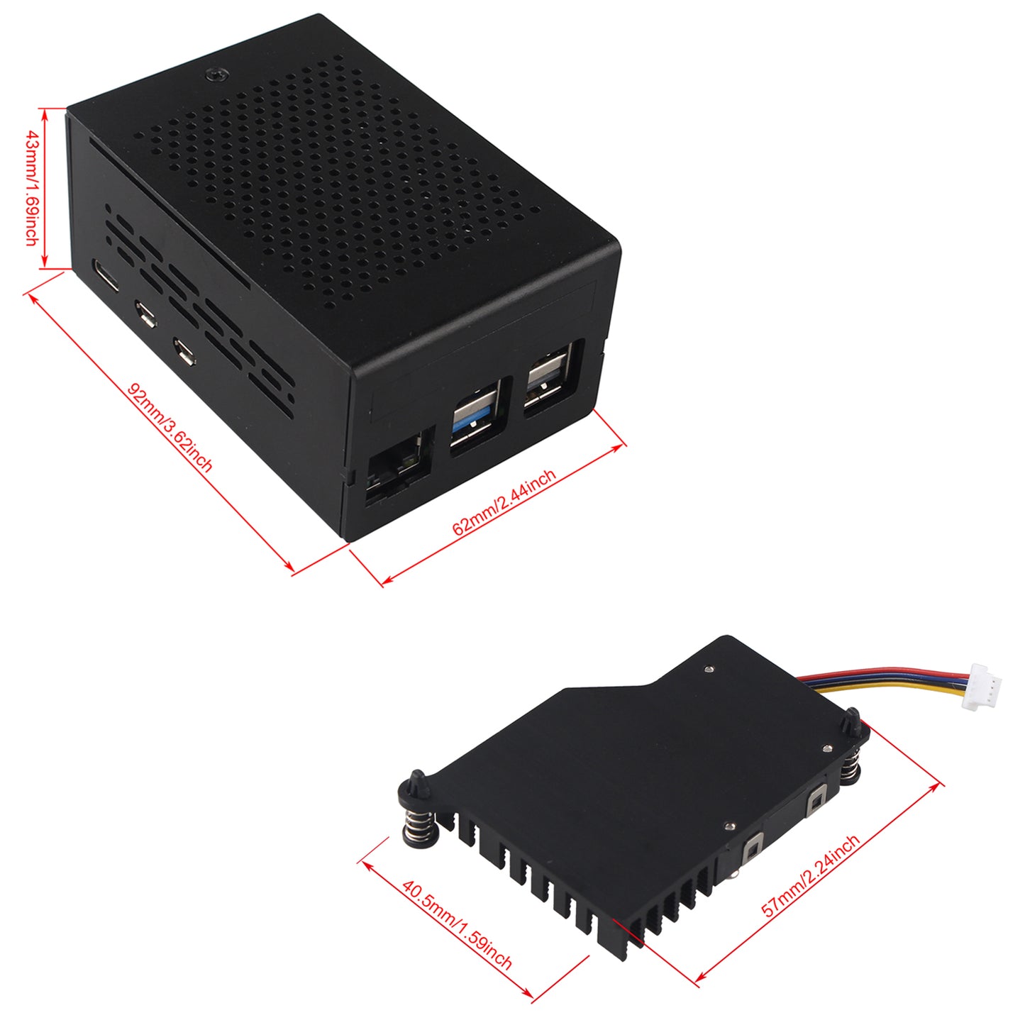 ZDE Aluminum Case ZC501 with Active Cooler ZP536 for Raspberry Pi 5 2GB/4GB/8GB/16GB Support PCIe to M.2 NVMe PoE HAT WiFi7 RS485 RS232 PCIe Peripheral Board ZP511/ZP517A/ZP581/ZP582/ZP590A/ZP592