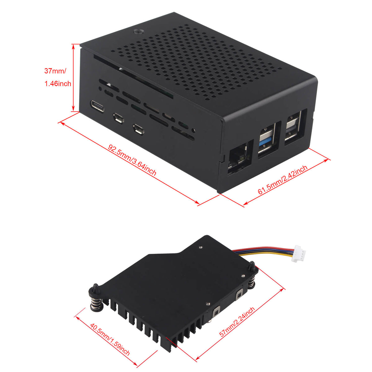ZDE ZP517A PCIe to M.2 Key M NVMe SSD HAT with Aluminum Case ZC502 and Active Cooler ZP536 for Raspberry Pi 5